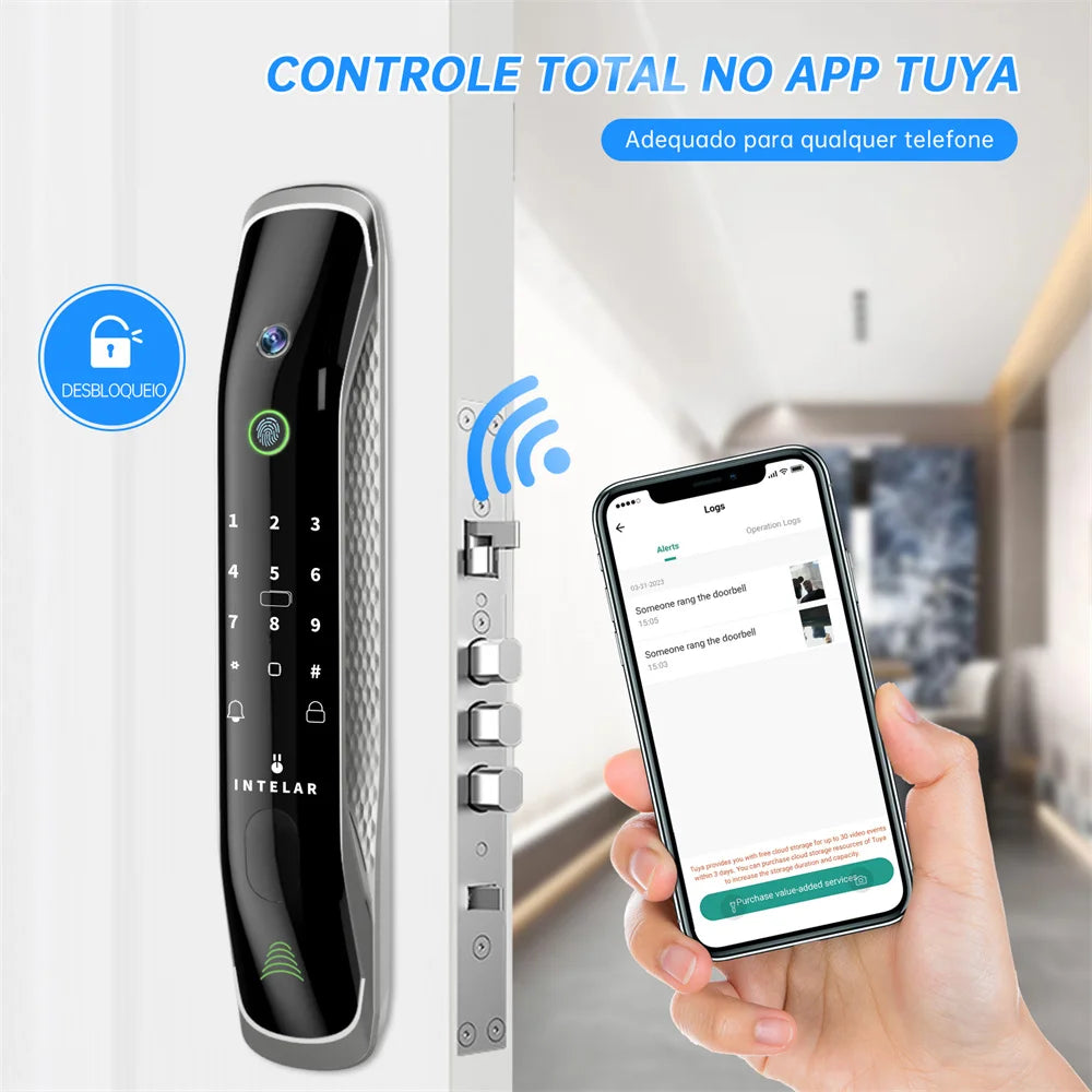 Fechadura Inteligente Wi‑Fi Biometria  5 Formas de Desbloqueio