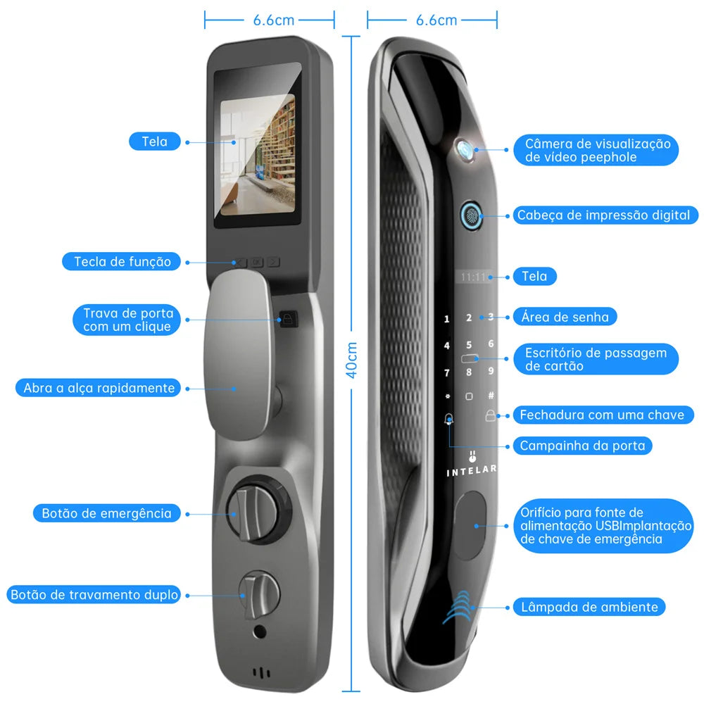 Fechadura Inteligente Wi‑Fi Biometria  5 Formas de Desbloqueio
