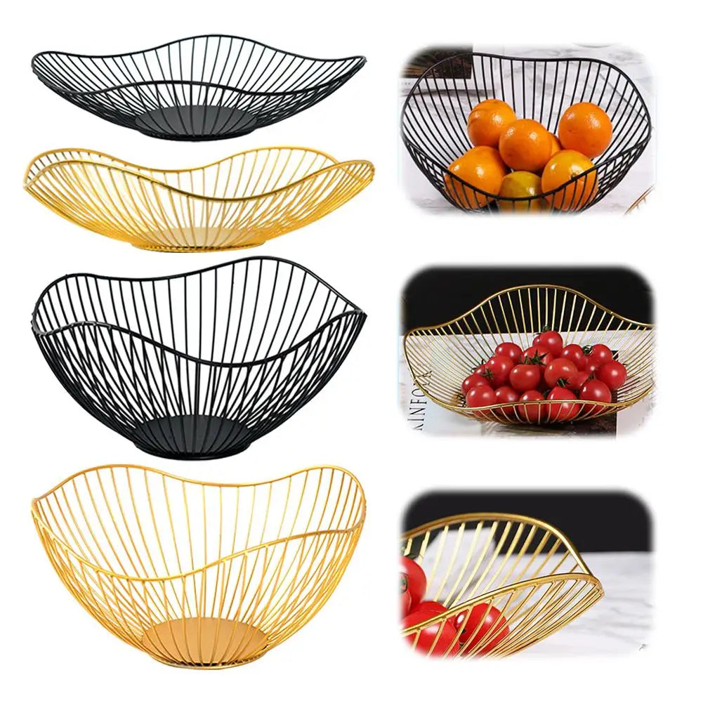 Fruteira de ferro elegante com divisórias, Ideal para organizar frutas, pães e snacks com estilo, Acabamento em preto ou dourado sofisticado, Fácil de limpar e saudável, Design decorativo que valoriza sua mesa, Prática, versátil e acessível