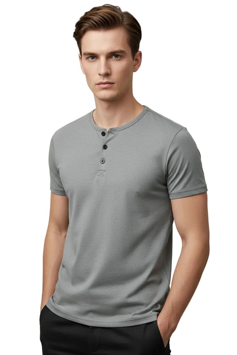 Camiseta Básica Masculina Gola V com 3 Botões