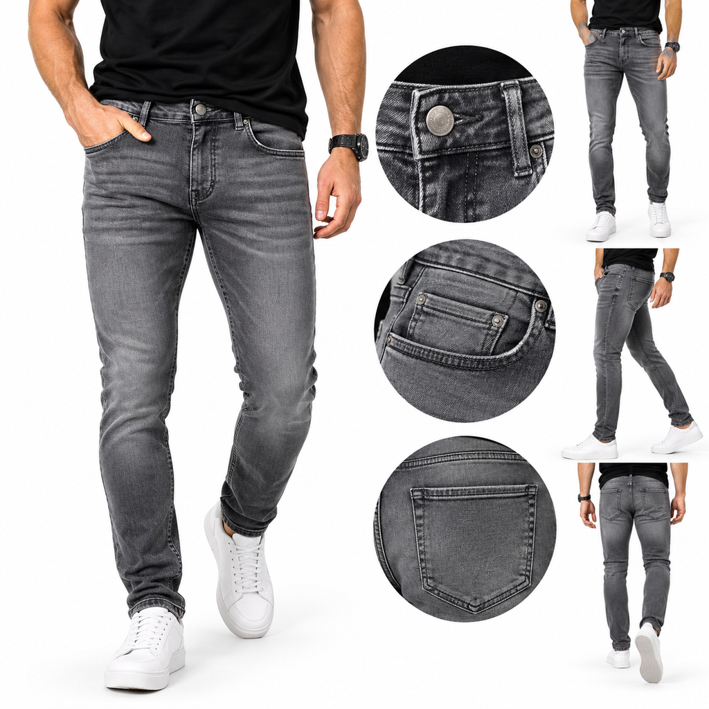 Calça Jeans Masculina Cinza Slim Fit Premium
