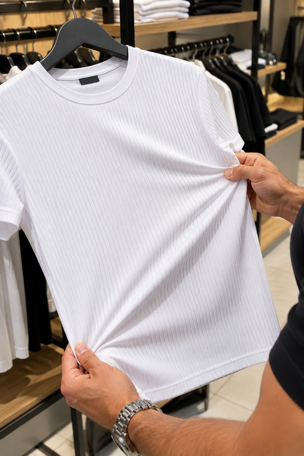 Camiseta Masculina Canelada Slim Fit Manga Curta Premium