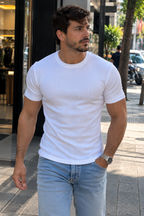 Camiseta Masculina Canelada Slim Fit Manga Curta Premium