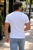 Camiseta Masculina Canelada Slim Fit Manga Curta Premium