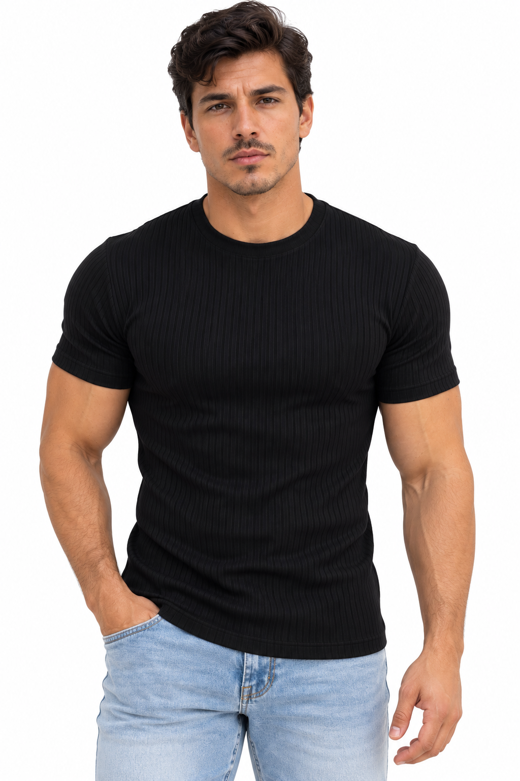 Camiseta Masculina Canelada Slim Fit Manga Curta Premium