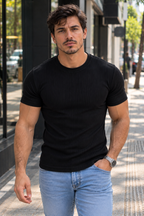 Camiseta Masculina Canelada Slim Fit Manga Curta Premium
