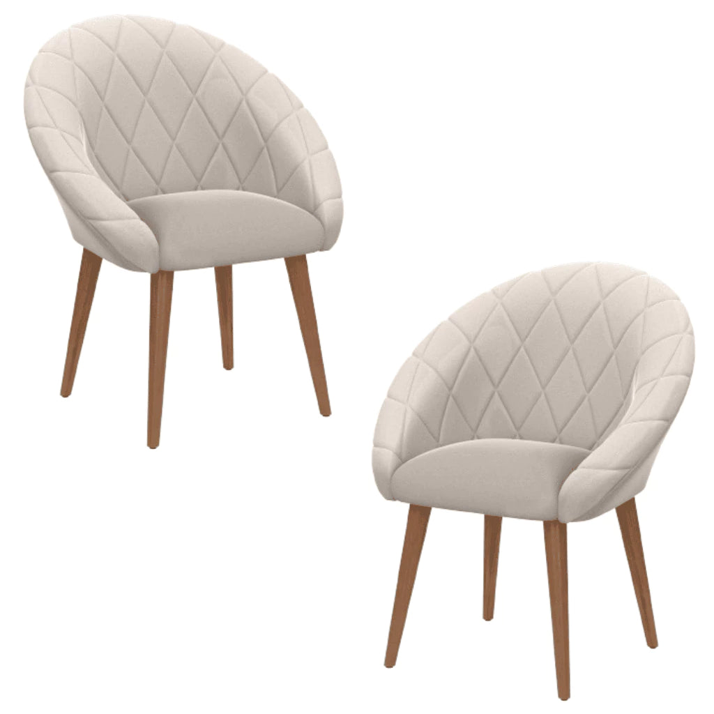 Kit 2 Poltronas Decorativas para Recepção e Escritório, Estilo Moderno com Pés Palito, Estofamento em Veludo Branco e Rosa, Courino Marrom, Conforto e Elegância para Seu Ambiente