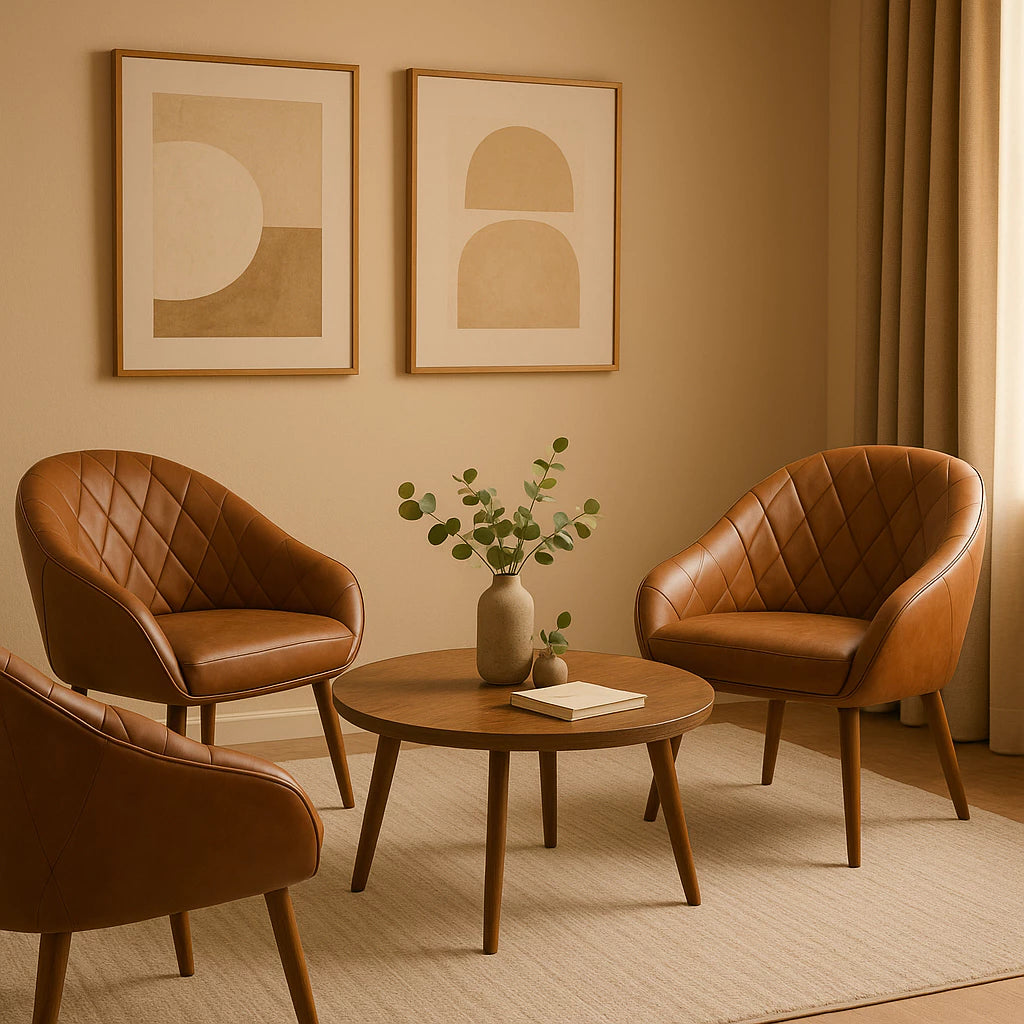 Kit 2 Poltronas Decorativas para Recepção e Escritório, Estilo Moderno com Pés Palito, Estofamento em Veludo Branco e Rosa, Courino Marrom, Conforto e Elegância para Seu Ambiente