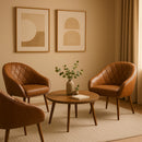 Kit 2 Poltronas Decorativas para Recepção e Escritório, Estilo Moderno com Pés Palito, Estofamento em Veludo Branco e Rosa, Courino Marrom, Conforto e Elegância para Seu Ambiente