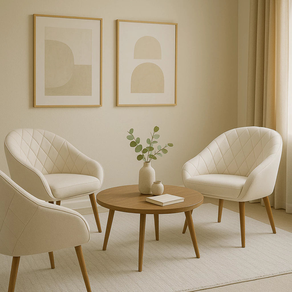 Kit 2 Poltronas Decorativas para Recepção e Escritório, Estilo Moderno com Pés Palito, Estofamento em Veludo Branco e Rosa, Courino Marrom, Conforto e Elegância para Seu Ambiente