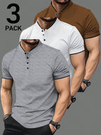 Kit 3 Camisas Gola Padre Masculina Básica – Gola Padre, Botões Frontais Tecido Premium