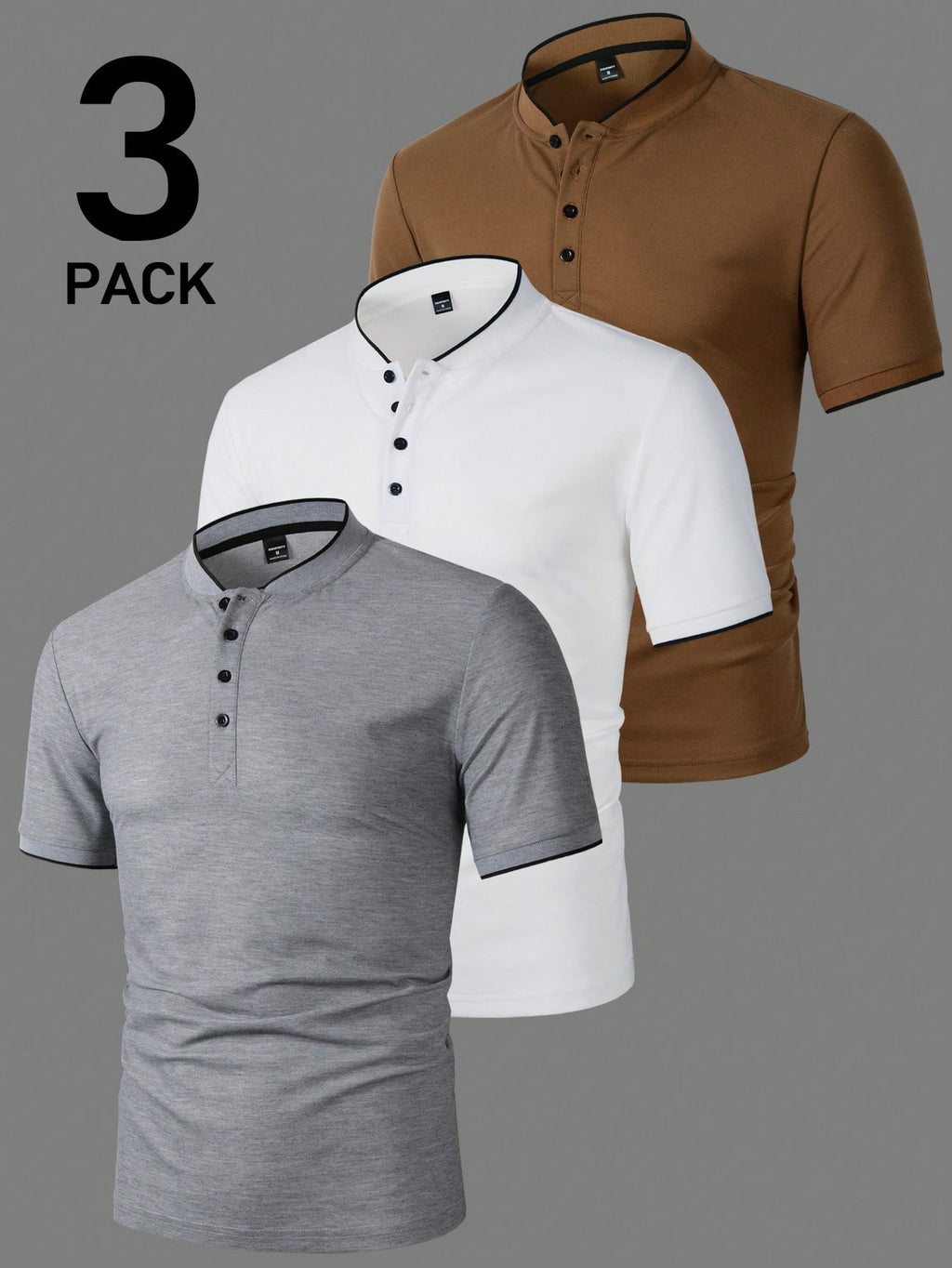 Kit 3 Camisas Gola Padre Masculina Básica – Gola Padre, Botões Frontais Tecido Premium