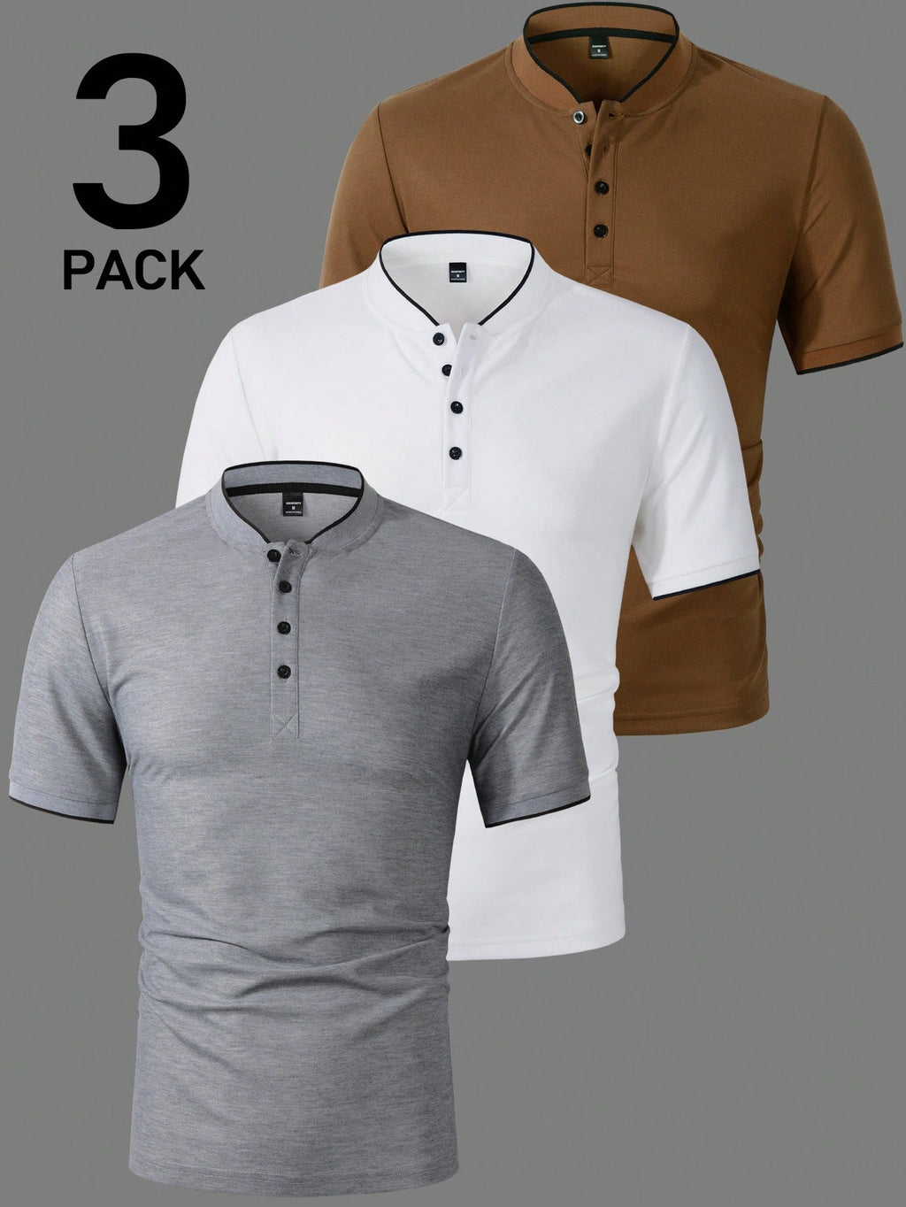 Kit 3 Camisas Gola Padre Masculina Básica – Gola Padre, Botões Frontais Tecido Premium