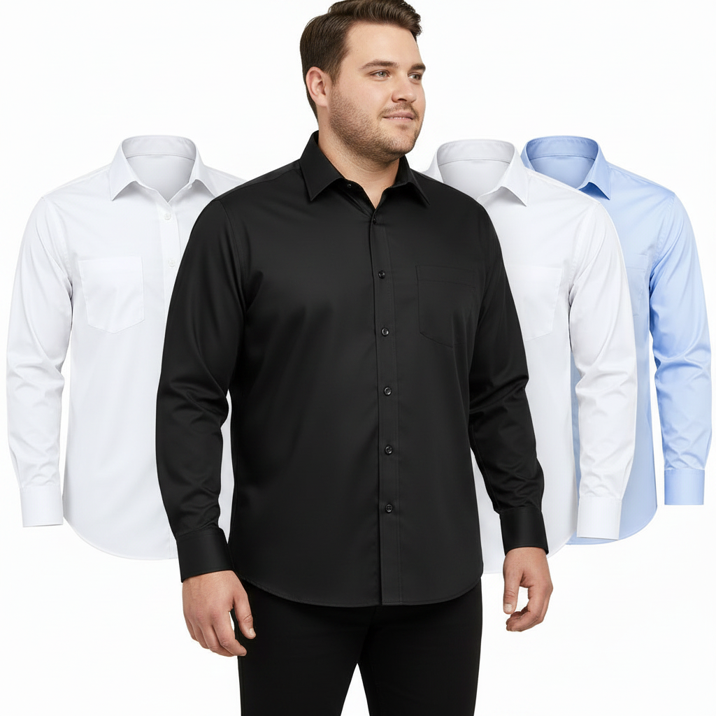 Kit 3 Camisas Sociais Masculinas Plus Size Manga Longa