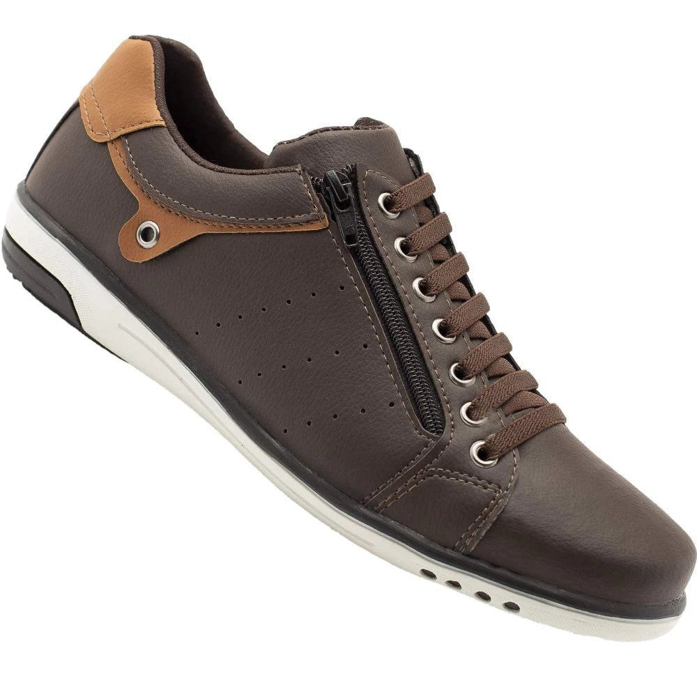 Kit 3 Pares de Sapatênis Masculino Elástico Confortável Vegano Sintético, Sapatênis Masculino de Elástico e Zíper, Calçado Casual Masculino Confortável para Jeans, Bermudas ou Trabalho