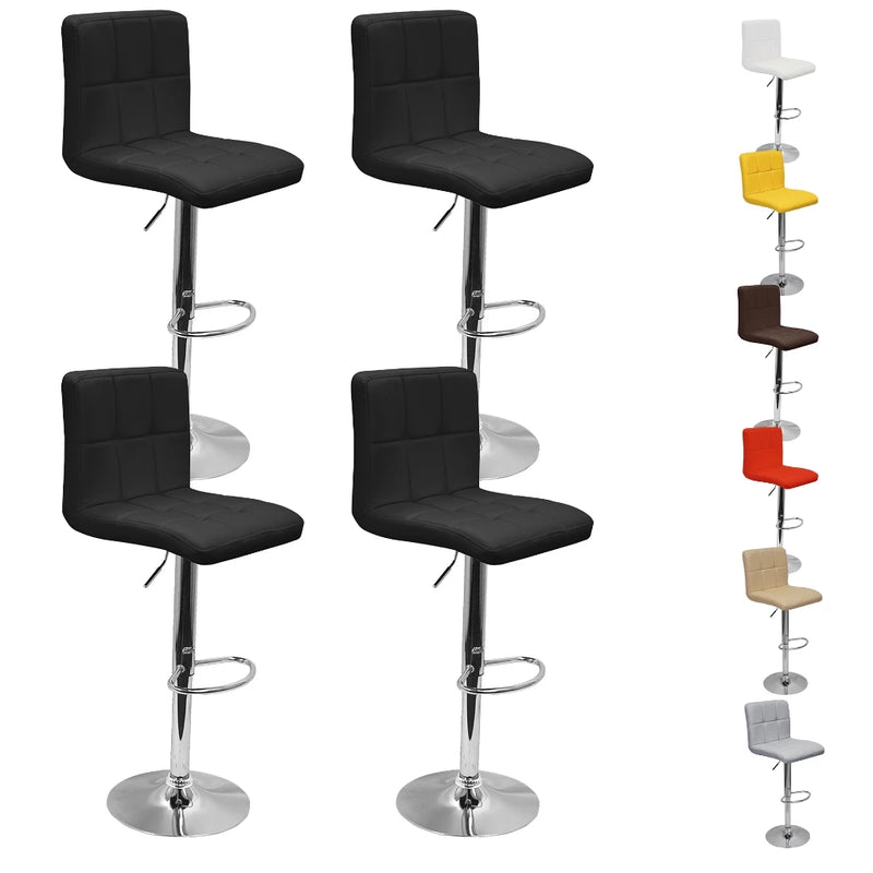Kit 4 Banquetas Confort Gomos Estofada, Couro PU E Aço Cromado, Regulagem Pneumática De Altura, Giro 360°, Suporta Até 120 Kg, Ideal Para Cozinha Ou Bar