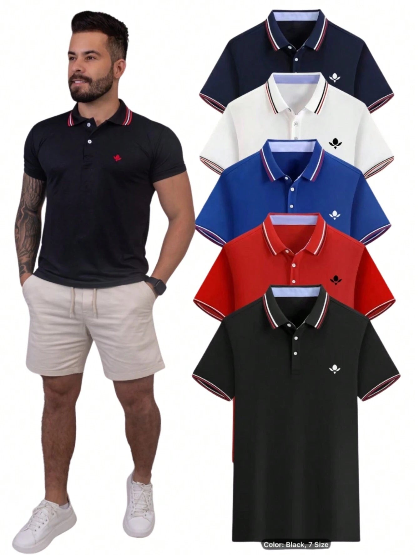 Kit 4 Camisas Polo Masculina Slim Básica  Cores Sortidas, Algodão Piquet
