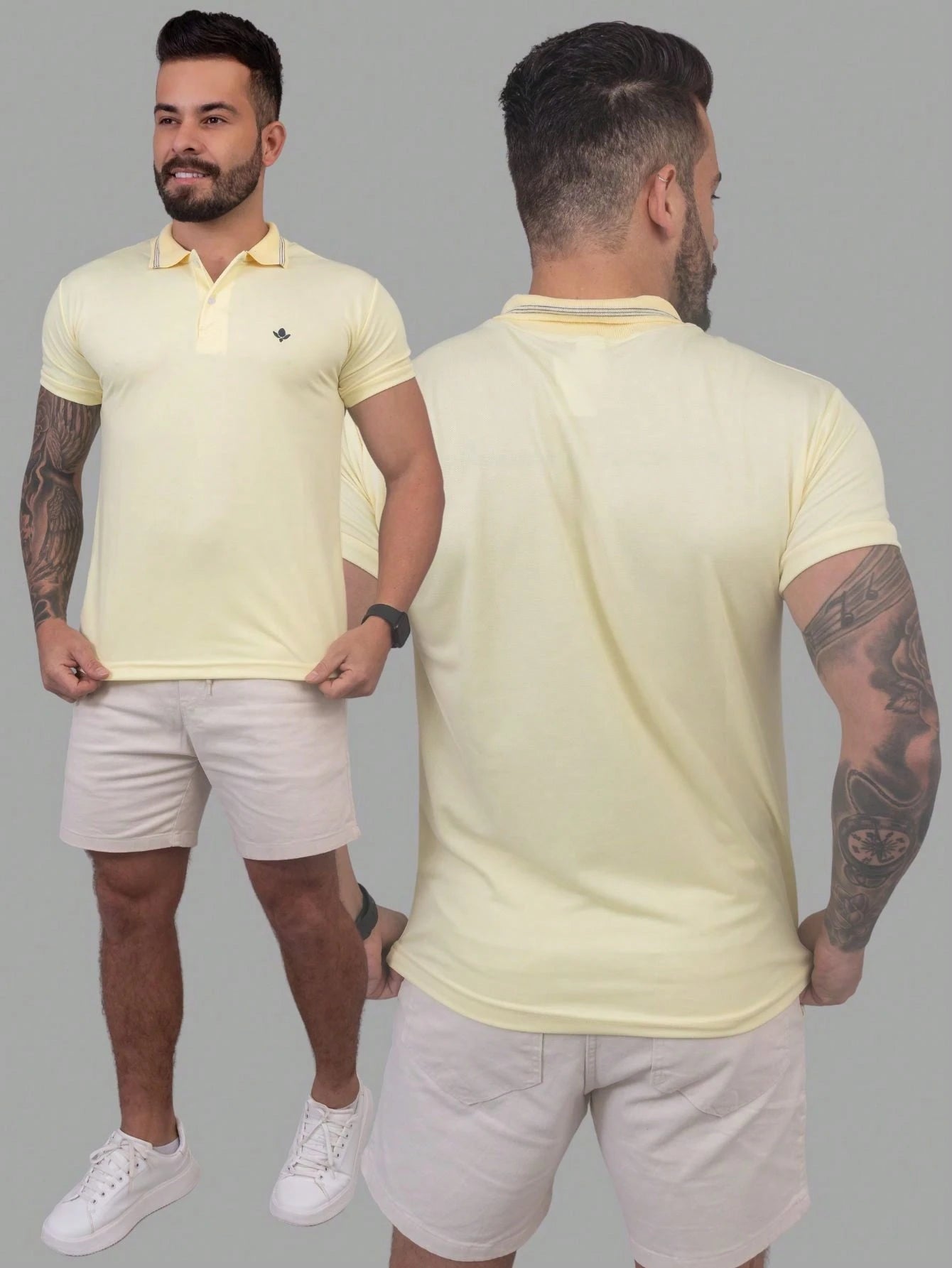Kit 4 Camisas Polo Masculina Slim Básica  Cores Sortidas, Algodão Piquet