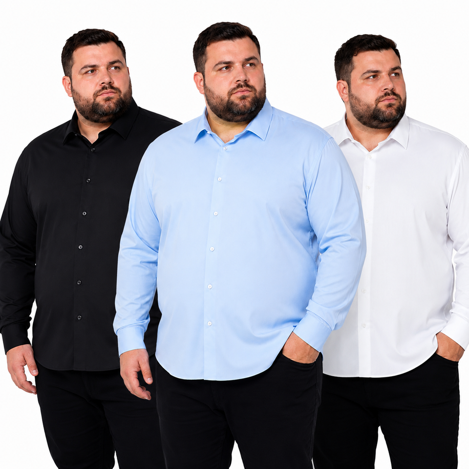 Kit com 3 Camisas Sociais Masculinas Plus Size&nbsp;