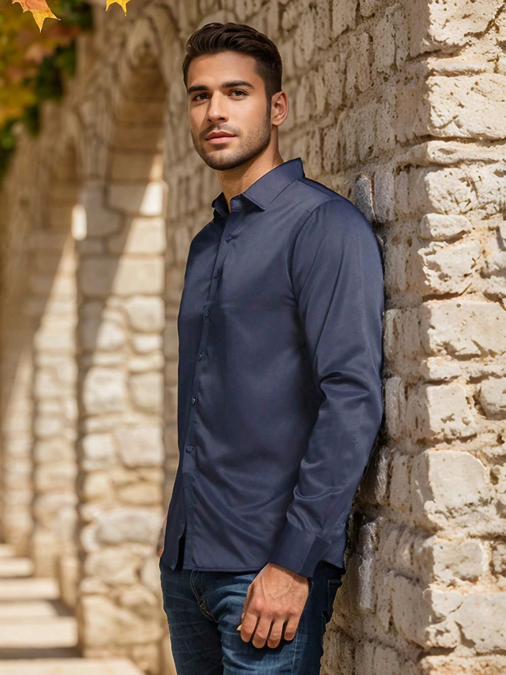 Kit de 3 Camisas Masculinas Slim Fit Tecido Elástico Alta Qualidade