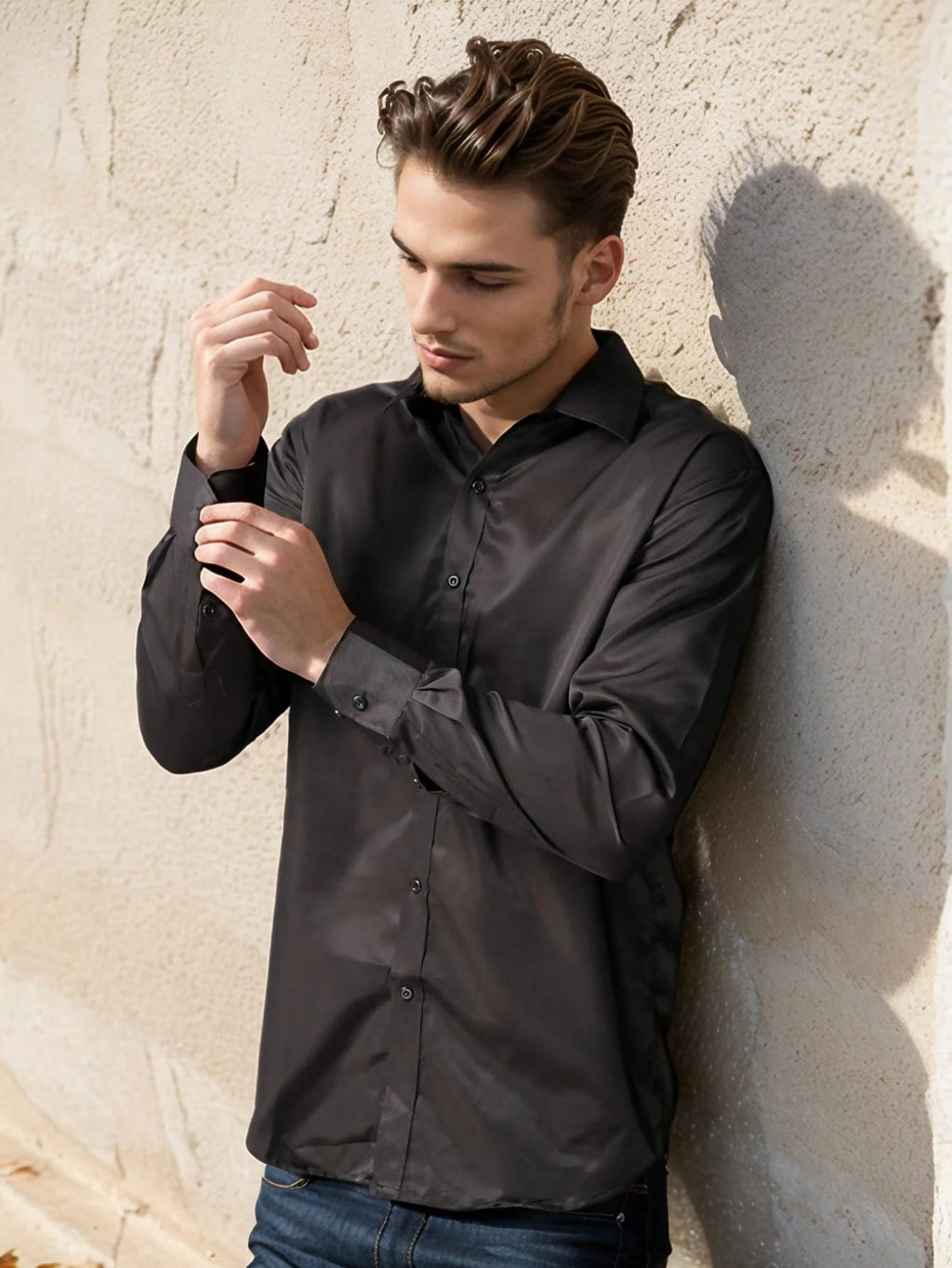 Kit de 3 Camisas Masculinas Slim Fit Tecido Elástico Alta Qualidade