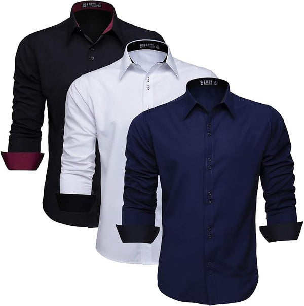 Kit de 3 Camisas Masculinas Slim Fit Tecido Elástico Alta Qualidade