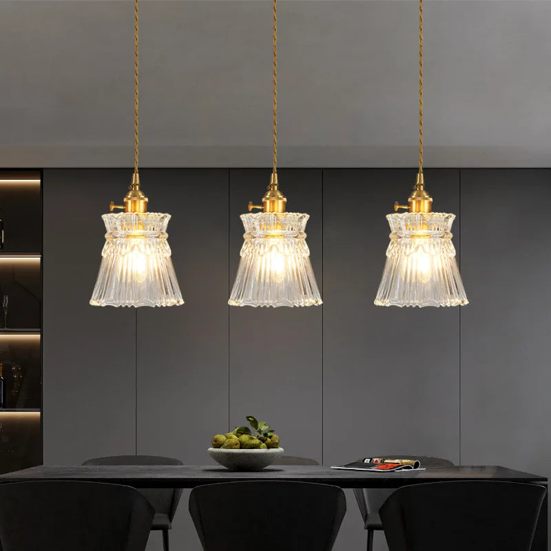 Luminária Pendente Vintage Nórdica com Listras de Vidro E27, Lustre Retro Cromado para Sala de Jantar, Cozinha ou Quarto. Adicione um toque de elegância ao seu ambiente