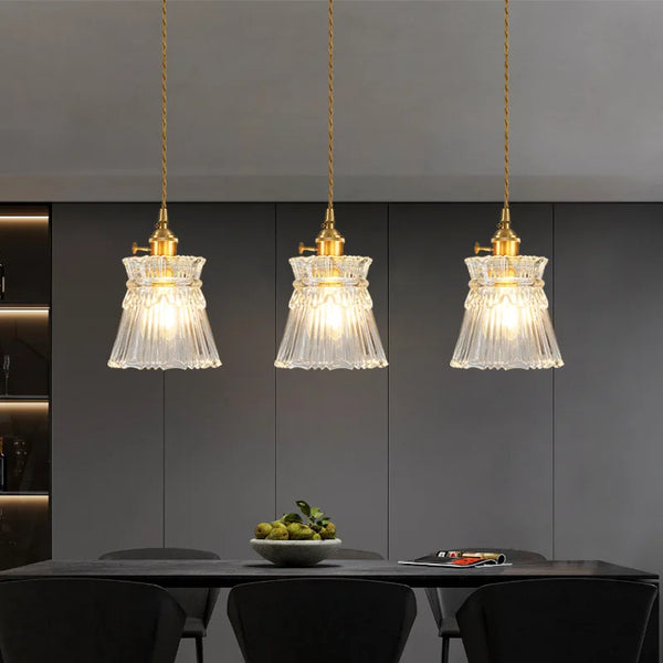 Luminária Pendente Vintage Nórdica com Listras de Vidro E27, Lustre Retro Cromado para Sala de Jantar, Cozinha ou Quarto. Adicione um toque de elegância ao seu ambiente