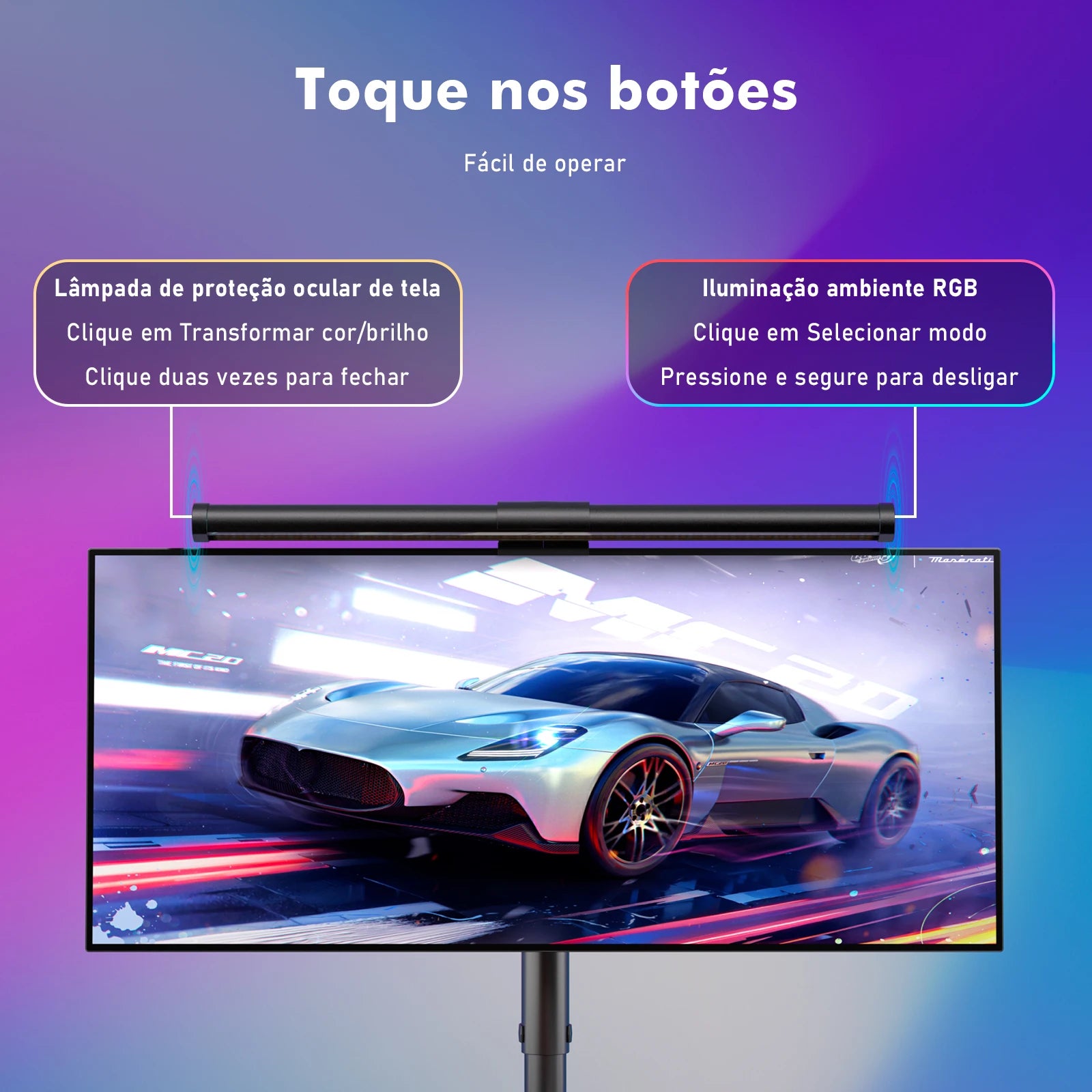 Luminária RGB para Monitor com Controle Touch em uso