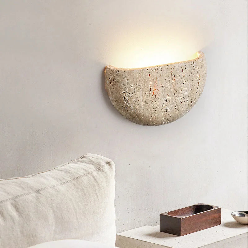 Luminária de Parede Wabi-Sabi de Pedra Amarela G9, Lustre Retro para Quarto, Corredor ou Café, Iluminação Suave e Elegante