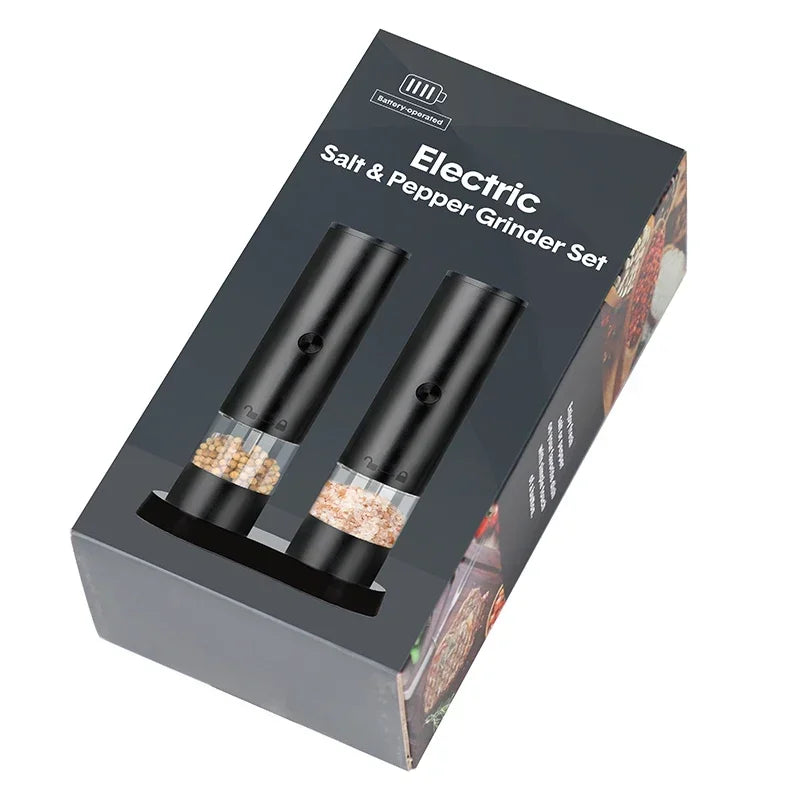 Moedor elétrico recarregável via USB para sal e pimenta. Moagem automática com ajuste de aspereza, luz LED e design moderno. Ideal para uso doméstico e profissional