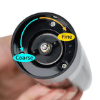 Moedor elétrico recarregável via USB para sal e pimenta. Moagem automática com ajuste de aspereza, luz LED e design moderno. Ideal para uso doméstico e profissional