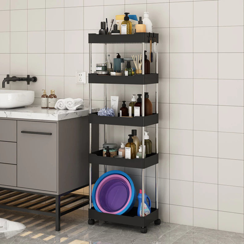 Organizador Móvel Com 4 Prateleiras, Design Slim, Rodinhas 360°, Estrutura Resistente, Ideal Para Cozinha, Banheiro, Escritório, Lavanderia, Armazenamento Prático, Espaço Otimizado, Fácil Montagem, Cor Neutra, Compacto e Funcional, Organize Seu Ambiente Com Estilo.