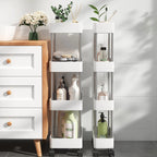 Organizador Móvel Com 4 Prateleiras, Design Slim, Rodinhas 360°, Estrutura Resistente, Ideal Para Cozinha, Banheiro, Escritório, Lavanderia, Armazenamento Prático, Espaço Otimizado, Fácil Montagem, Cor Neutra, Compacto e Funcional, Organize Seu Ambiente Com Estilo.