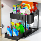 Organizador Multiuso de Limpeza com 2 Camadas é ideal para otimizar o espaço na pia, armário ou chão. Com design funcional, permite armazenar produtos de limpeza de forma organizada e acessível, facilitando o dia a dia.