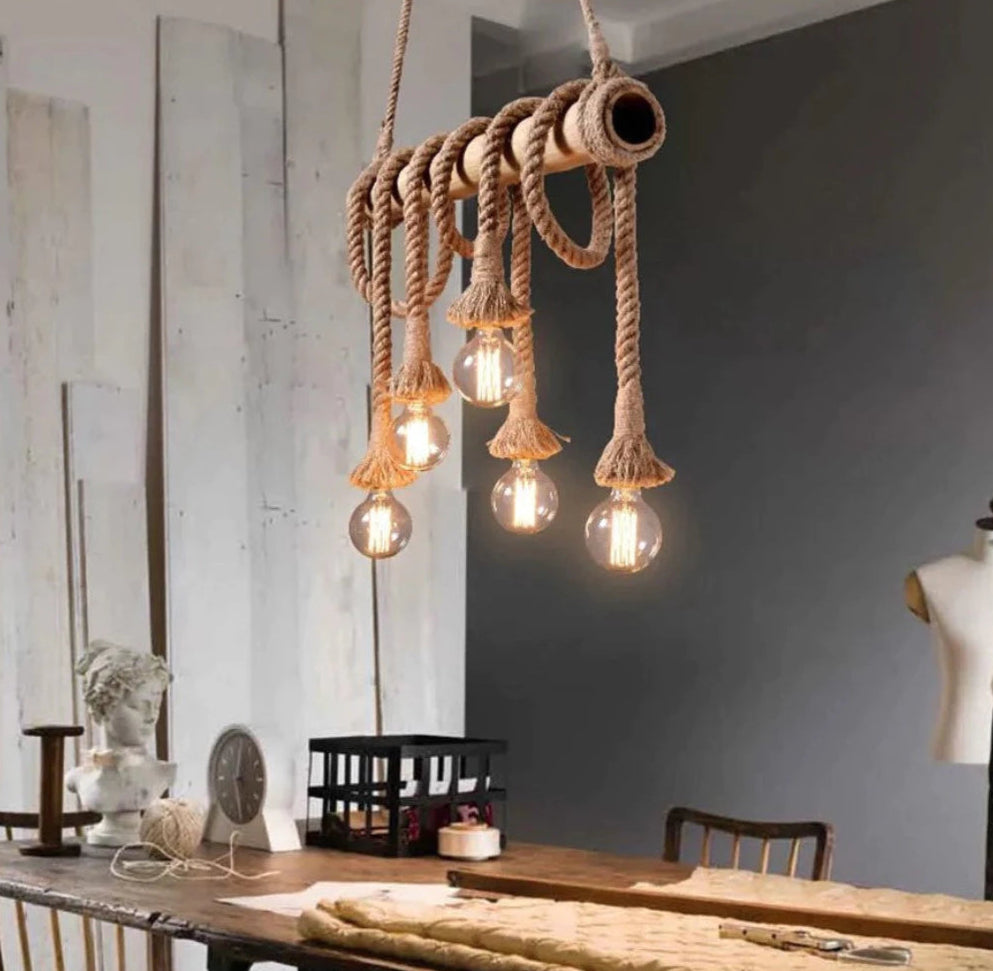 Pendente Corda Sisal Vintage E27, Altura Ajustável 1 M, Suporta Até 40W, Instalação Fácil Interna IP20, Estilo Rústico Retrô, Toque Artesanal Com Pérola Preta, Decoração Charmosa Para Sala, Cozinha, Quarto, Design Único e Sofisticado – Compre Agora