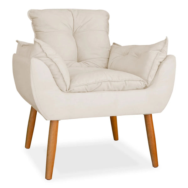Poltrona Bege Com Pés Palito, Design Elegante Para Sala De Estar, Escritório Ou Recepção, Confortável E Estofada, Estrutura De Madeira, Tecido Suede, Garantia De 3 Meses, Montagem Completa