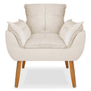 Poltrona Bege Com Pés Palito, Design Elegante Para Sala De Estar, Escritório Ou Recepção, Confortável E Estofada, Estrutura De Madeira, Tecido Suede, Garantia De 3 Meses, Montagem Completa