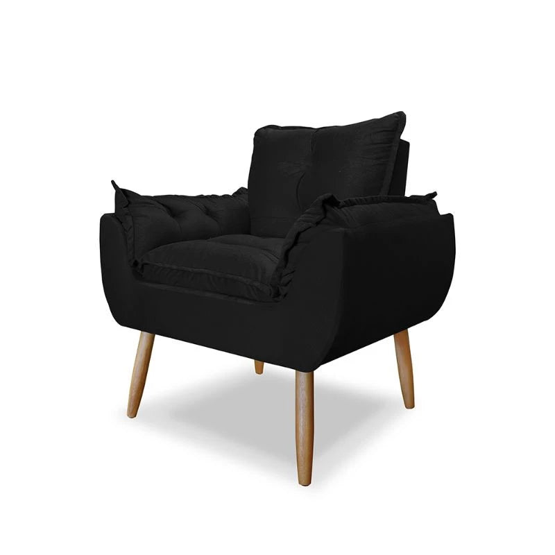 Poltrona Bege Com Pés Palito, Design Elegante Para Sala De Estar, Escritório Ou Recepção, Confortável E Estofada, Estrutura De Madeira, Tecido Suede, Garantia De 3 Meses, Montagem Completa