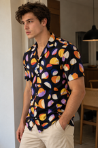 Camisa Masculina Estampada Manga Curta em Viscose Casual