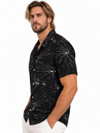 Camisa Masculina Manga Curta Estampada Preta Casual Premium