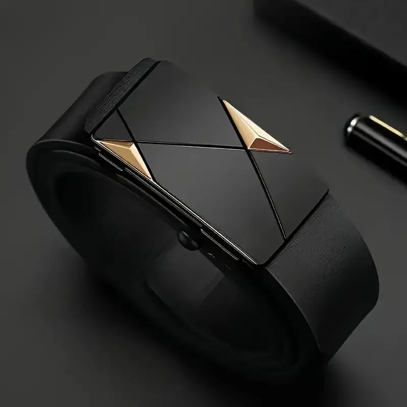 Cinto Masculino Couro Luxo 3,5 cm Fivela Automática Metal