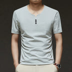 Camiseta Masculina Gola V Cavada com Botão