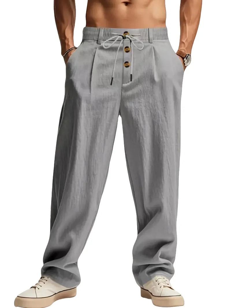 Calça Masculina Casual em Algodão Linho