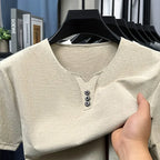 Camiseta Masculina Gola V Cavada com Botão