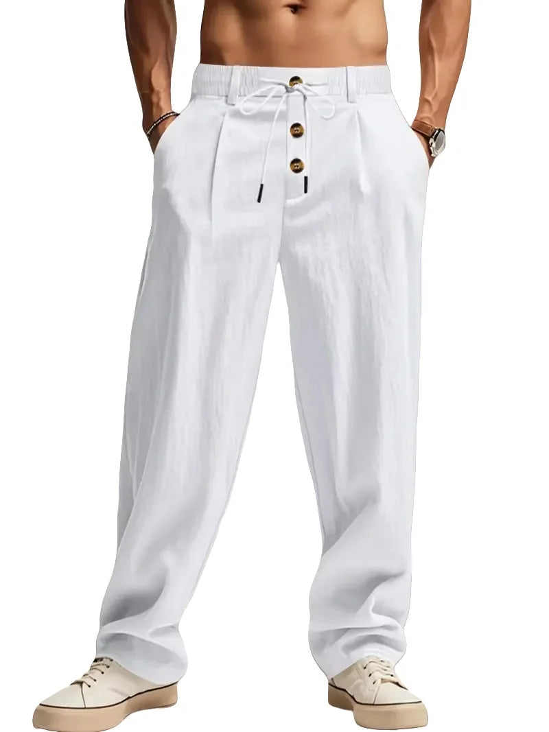 Calça Masculina Casual em Algodão Linho