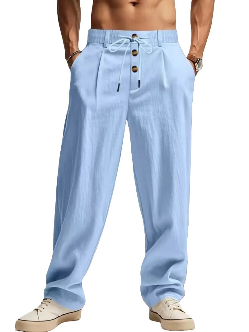 Calça Masculina Casual em Algodão Linho