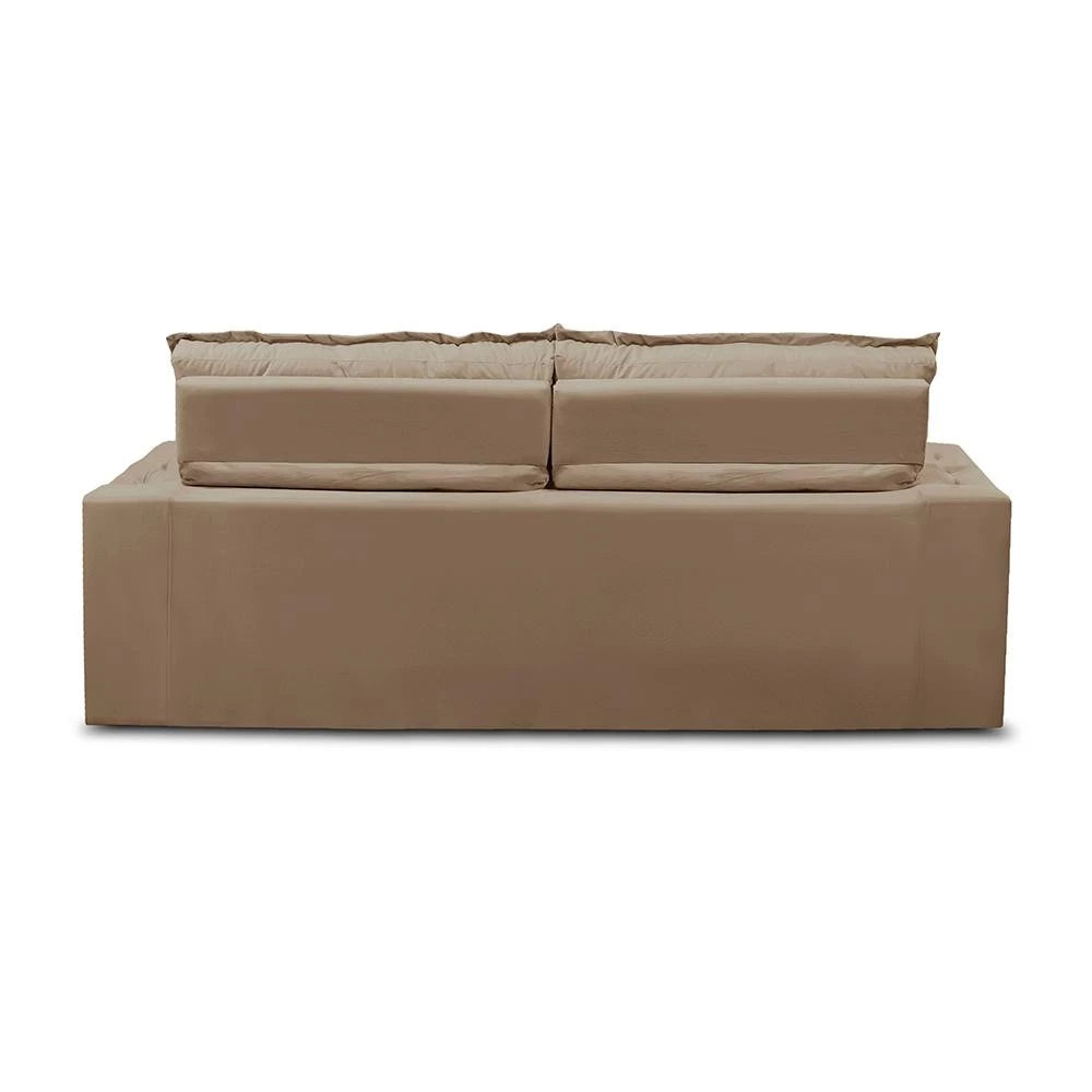 Sofá Livia Suede Bege 3‑lugares com função retrátil e reclinável, estrutura eucalipto, espuma D‑28 e molas