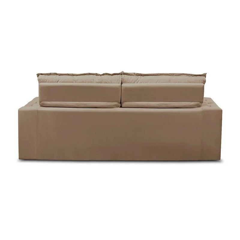 Sofá Livia Suede Bege 3‑lugares com função retrátil e reclinável, estrutura eucalipto, espuma D‑28 e molas