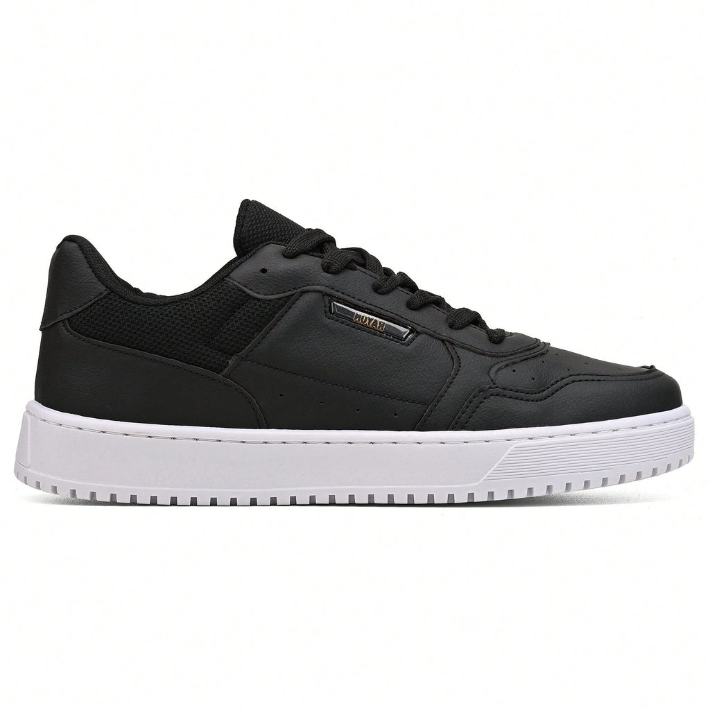 Tênis Masculino Casual Costurado, Sneaker Street Original, Conforto para o Dia a Dia, Material Sintético, Bico Redondo, Sola PVC Antiderrapante, Preto, Estilo Casual e Desportivo.
